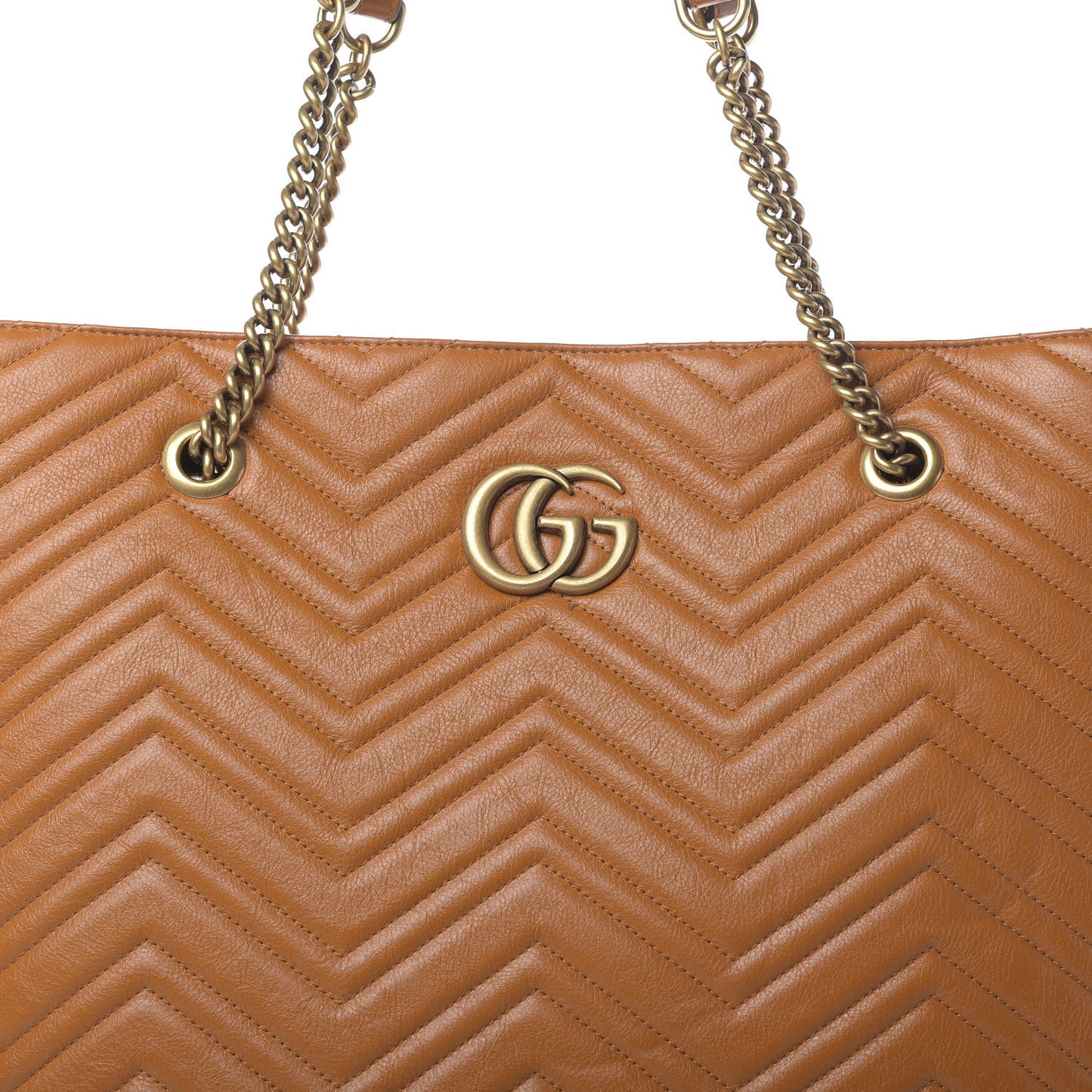 Azalea Calfskin Matelasse Large GG Marmont Slim Tote Cognac