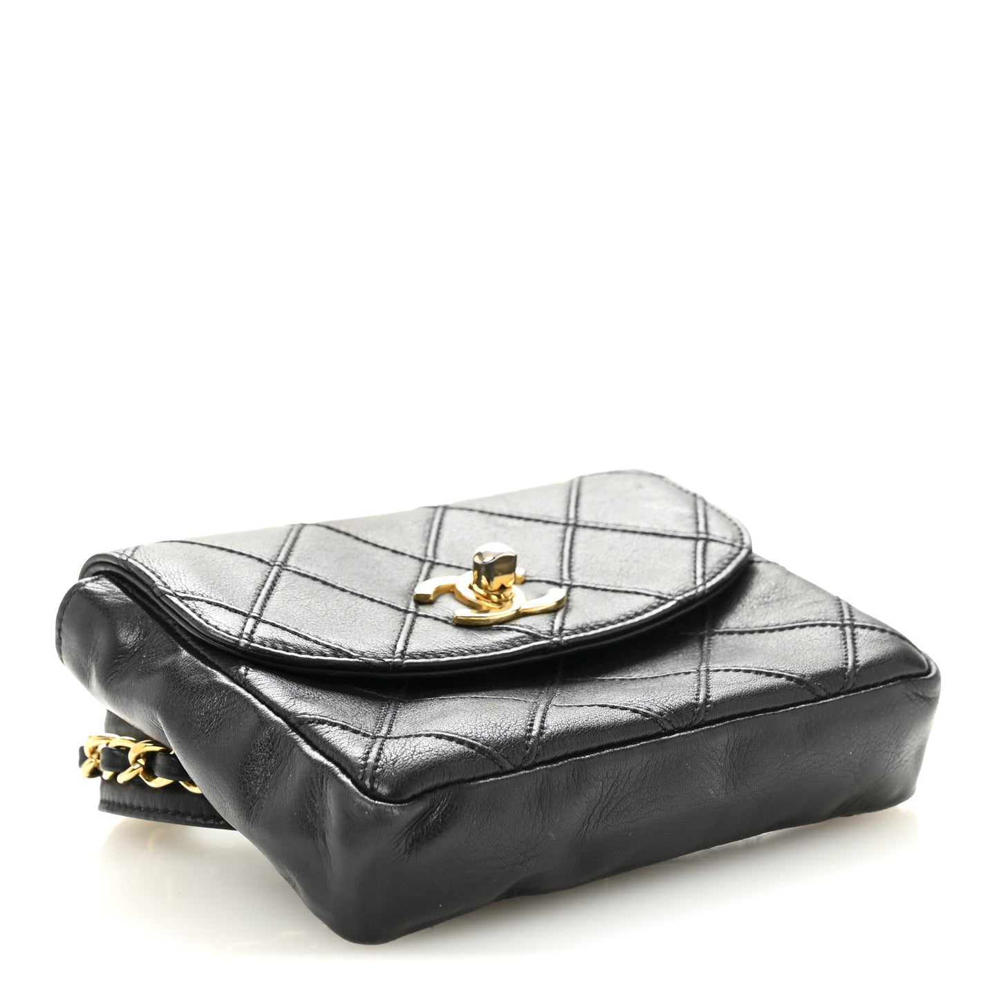 Lambskin Diamond Stitched Flap Waist Belt Bag 65 26 Black