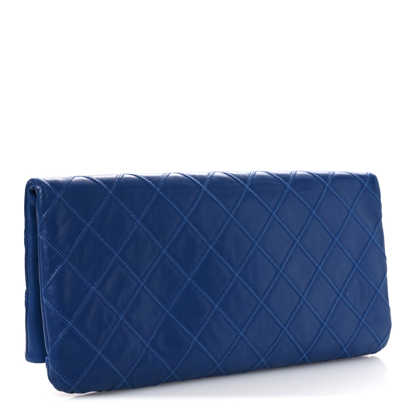 Calfskin Stitched Thin City Clutch Blue