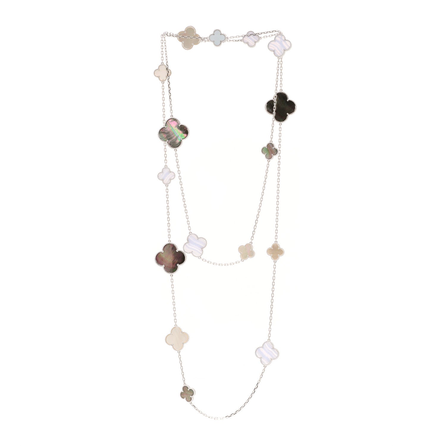 Van Cleef & Arpels 18K White Gold Mother of Pearl Chalcedony 16 Motifs Magic Alhambra Necklace 3 of 5