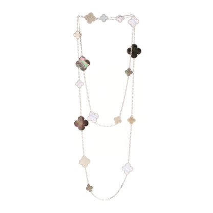 Van Cleef & Arpels 18K White Gold Mother of Pearl Chalcedony 16 Motifs Magic Alhambra Necklace 3 of 5