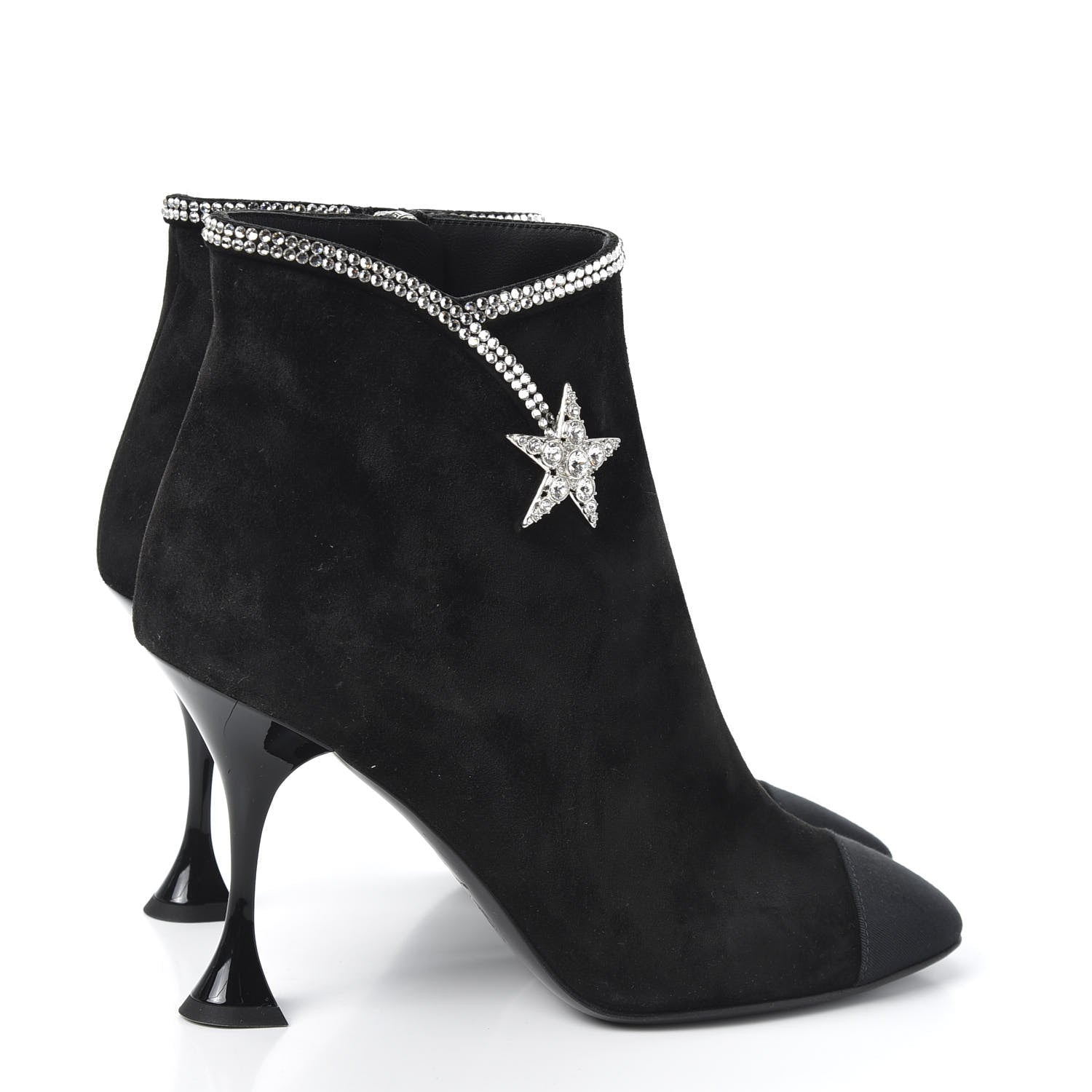 Chanel Suede Crystal Star Short Boots 37.5 Black 4 of 9