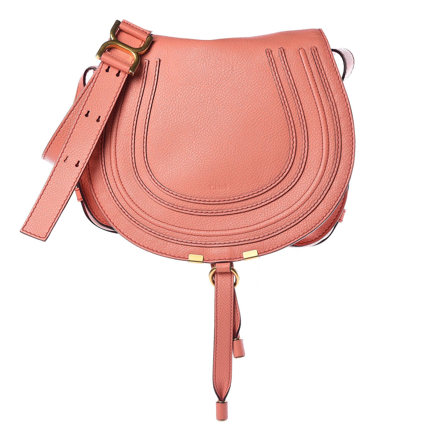Grained Calfskin Medium Marcie Saddle Bag Coral Pop