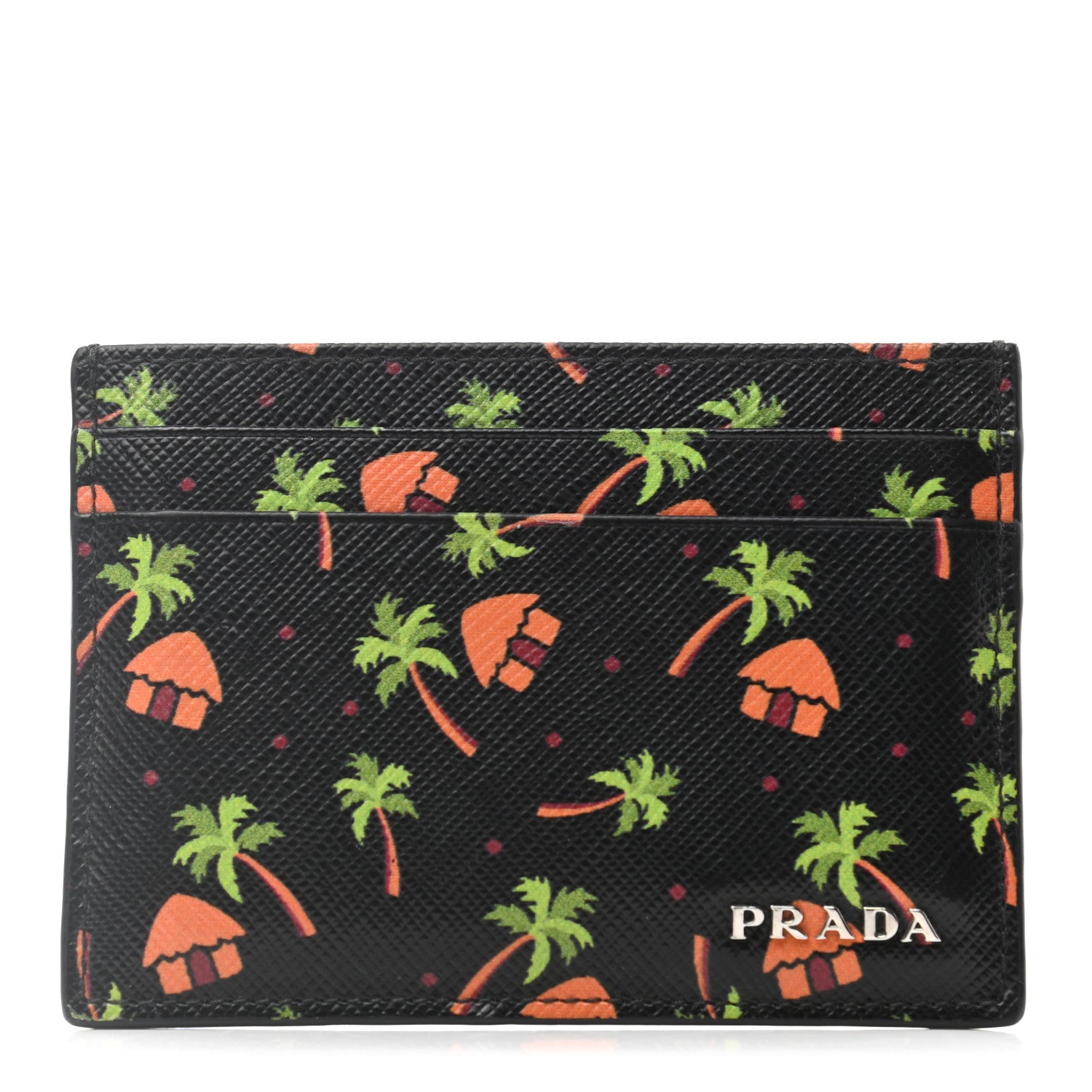 Prada Saffiano Palm Tree Print Card Holder Black 1 of 7