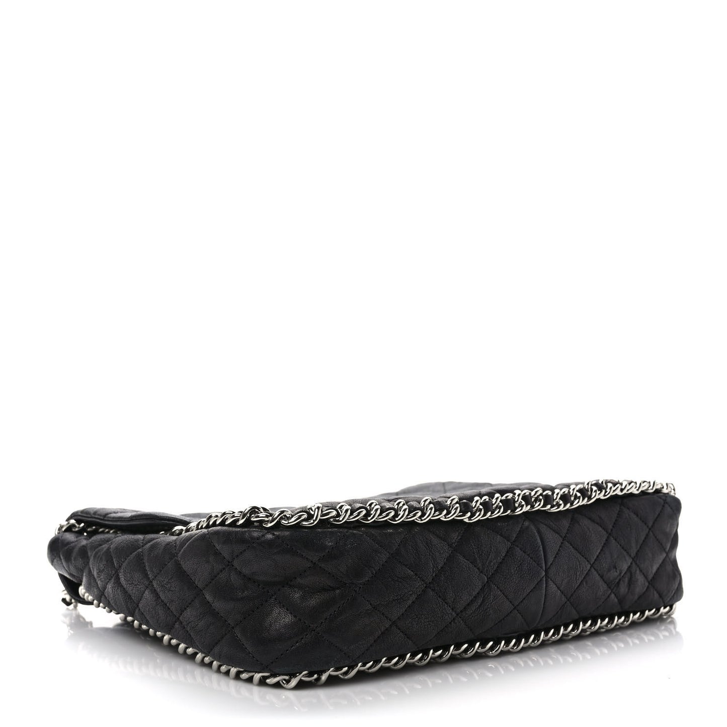 Washed Lambskin Quilted Maxi Chain Around Flap Black