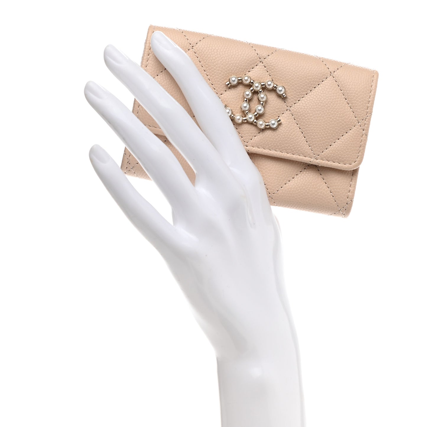 Caviar Pearl Quilted Coco Candy Flap Card Holder Beige