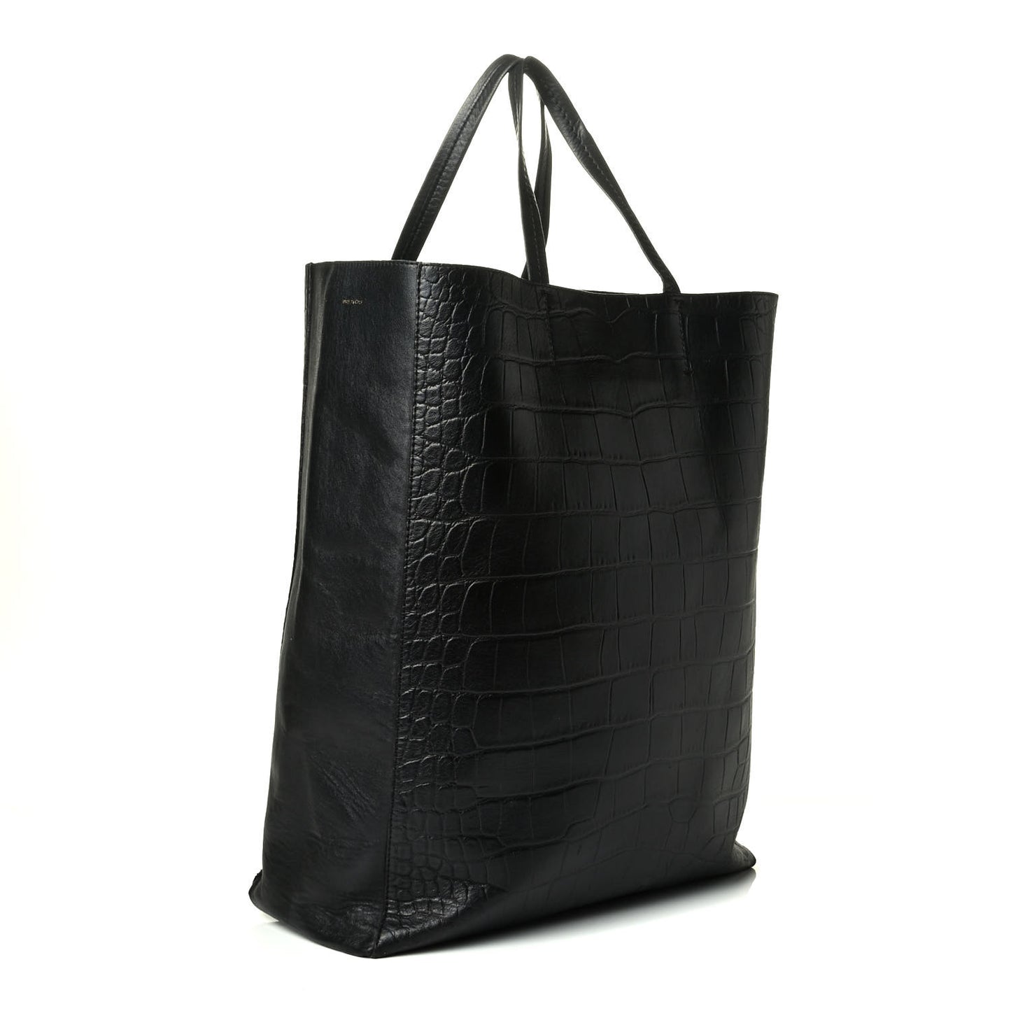Lambskin Crocodile Embossed Vertical Cabas Black