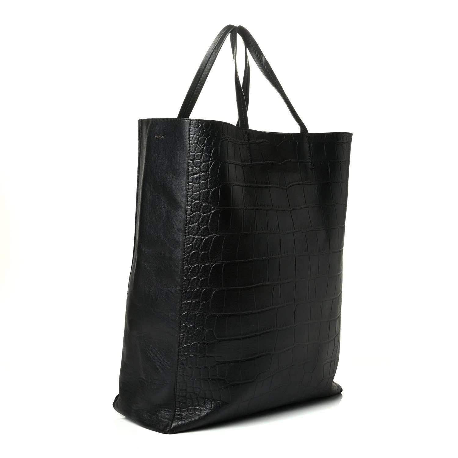 Celine Lambskin Crocodile Embossed Vertical Cabas Black 2 of 7