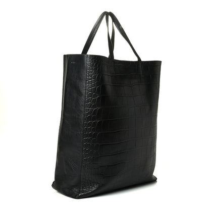 Celine Lambskin Crocodile Embossed Vertical Cabas Black 2 of 7