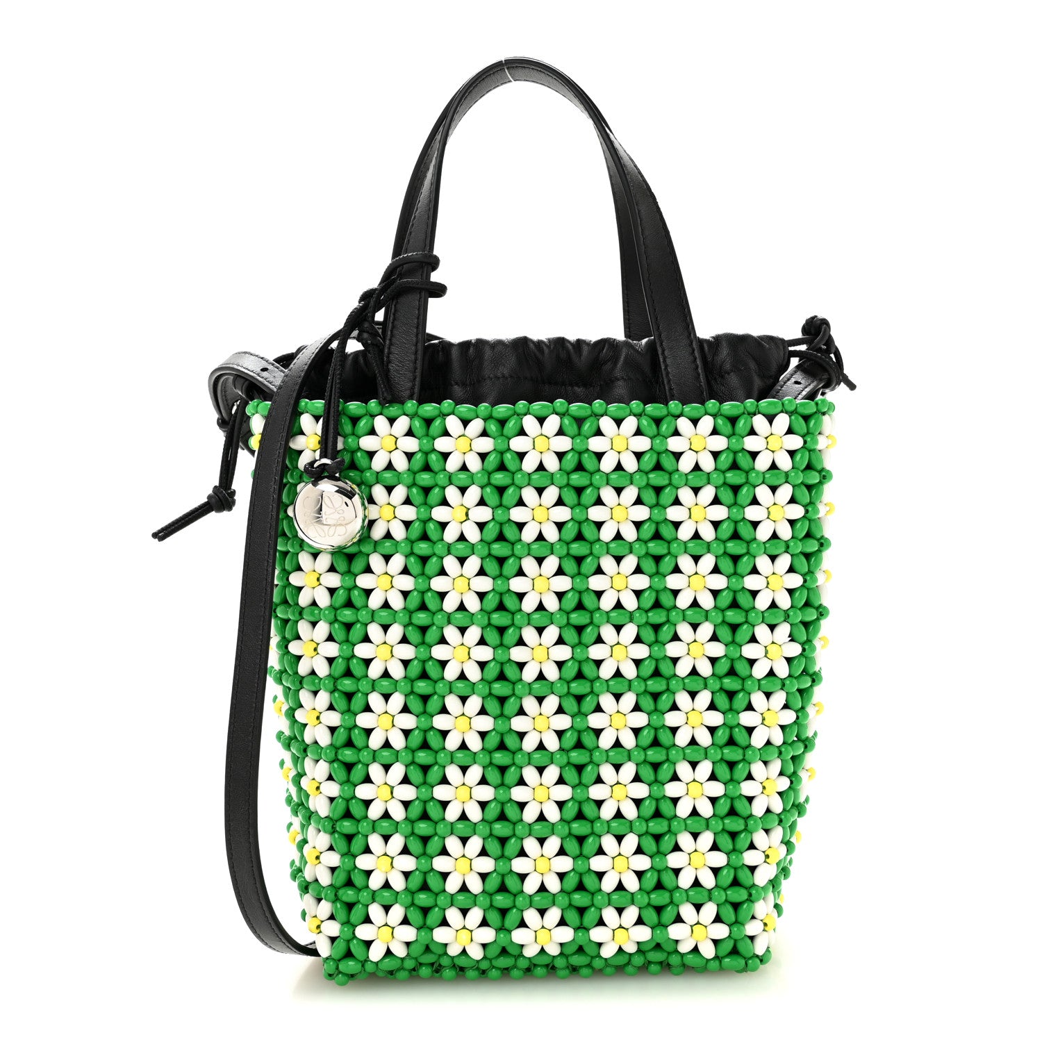 Loewe Beaded Mini Flower Drawstring Shoulder Bag Green White 1 of 9