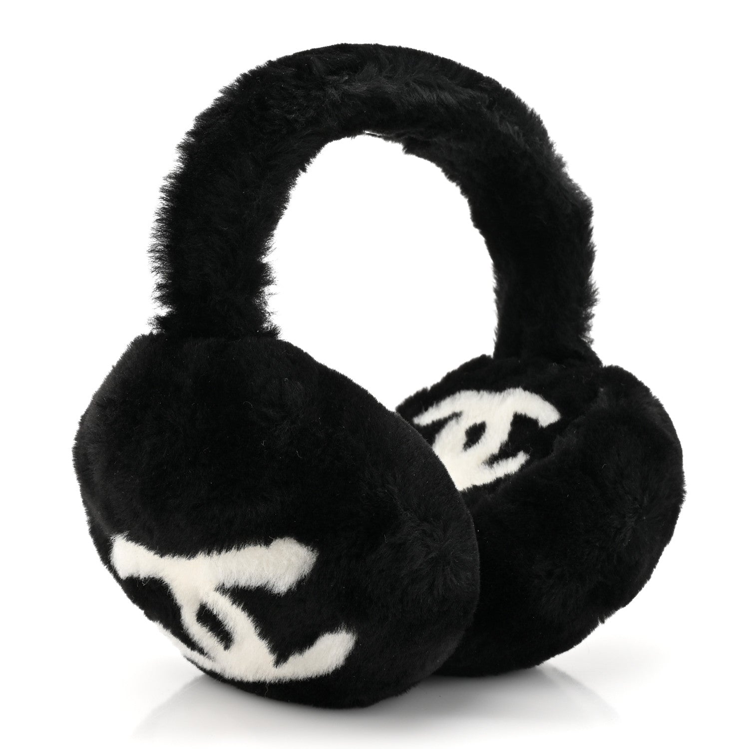 Chanel Shearling CC Ear Muffs Black White 3 of 7