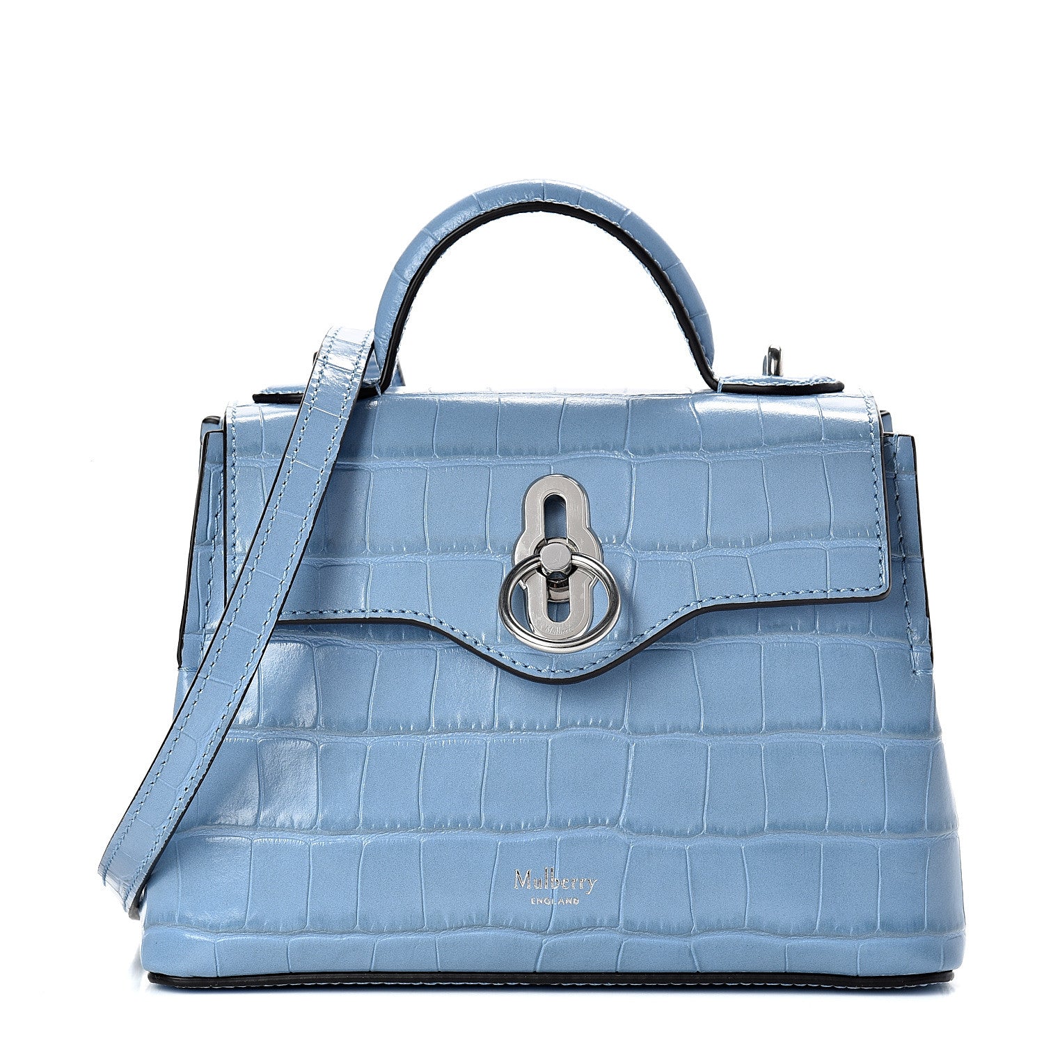 Mulberry Shiny Croc Calfskin Embossed Micro Seaton Pale Slate 1 of 9