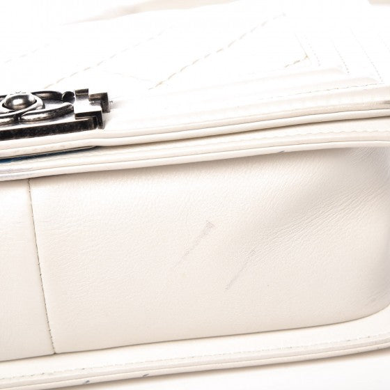 Calfskin Double Stitch Medium Boy Flap White