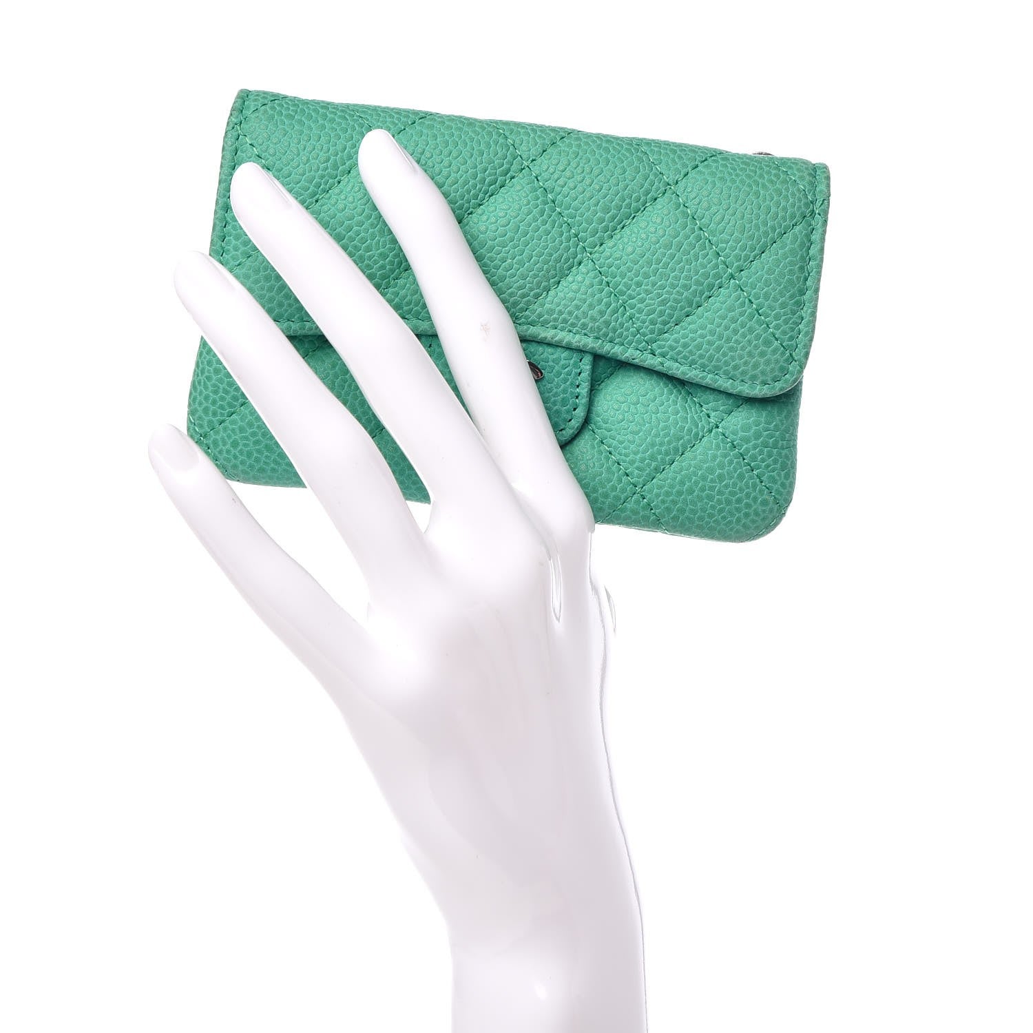 Chanel Iridescent Caviar Quilted CC Card Holder Green 2 of 9