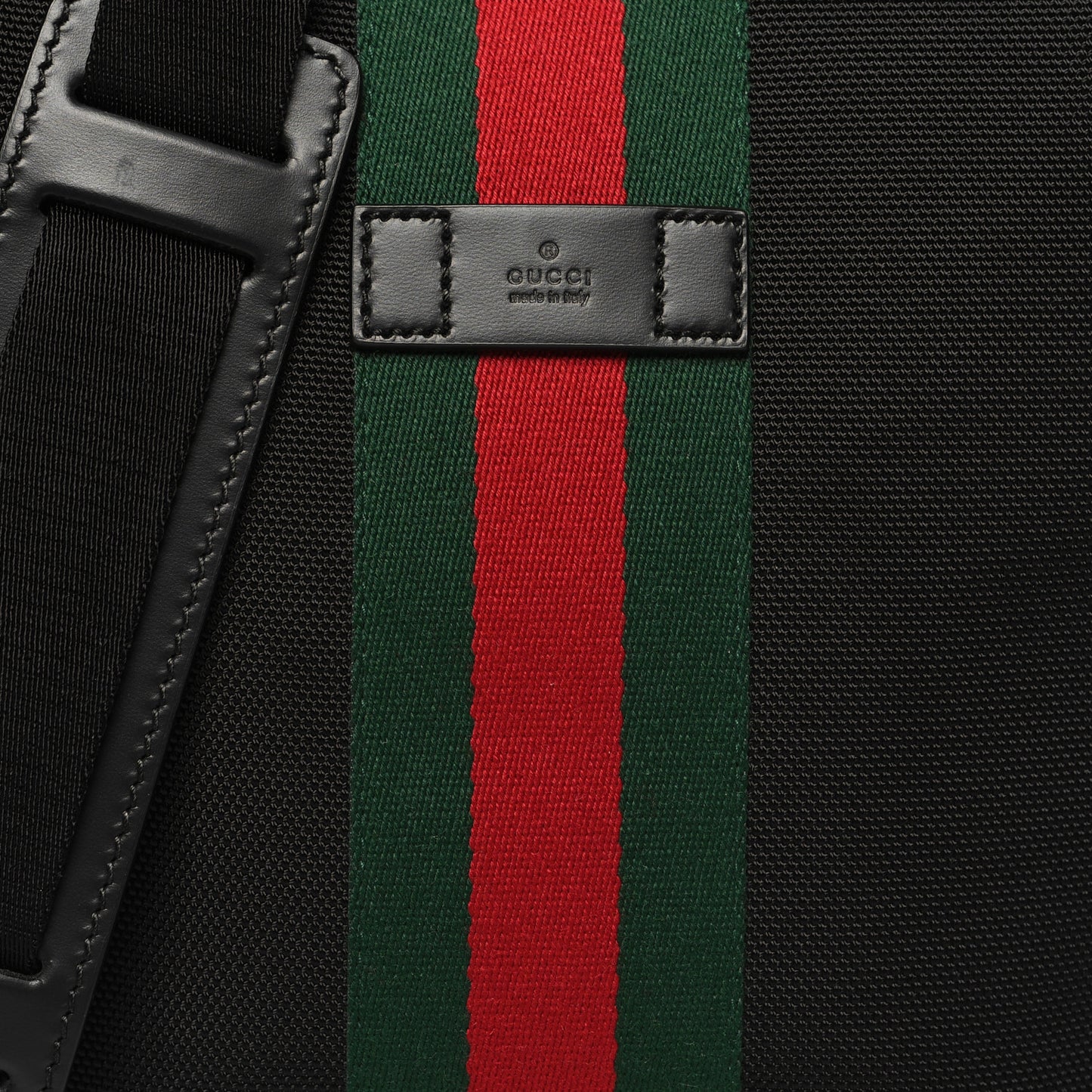 Techno Canvas Selleria Calfskin Web Small Flat Messenger Bag Black
