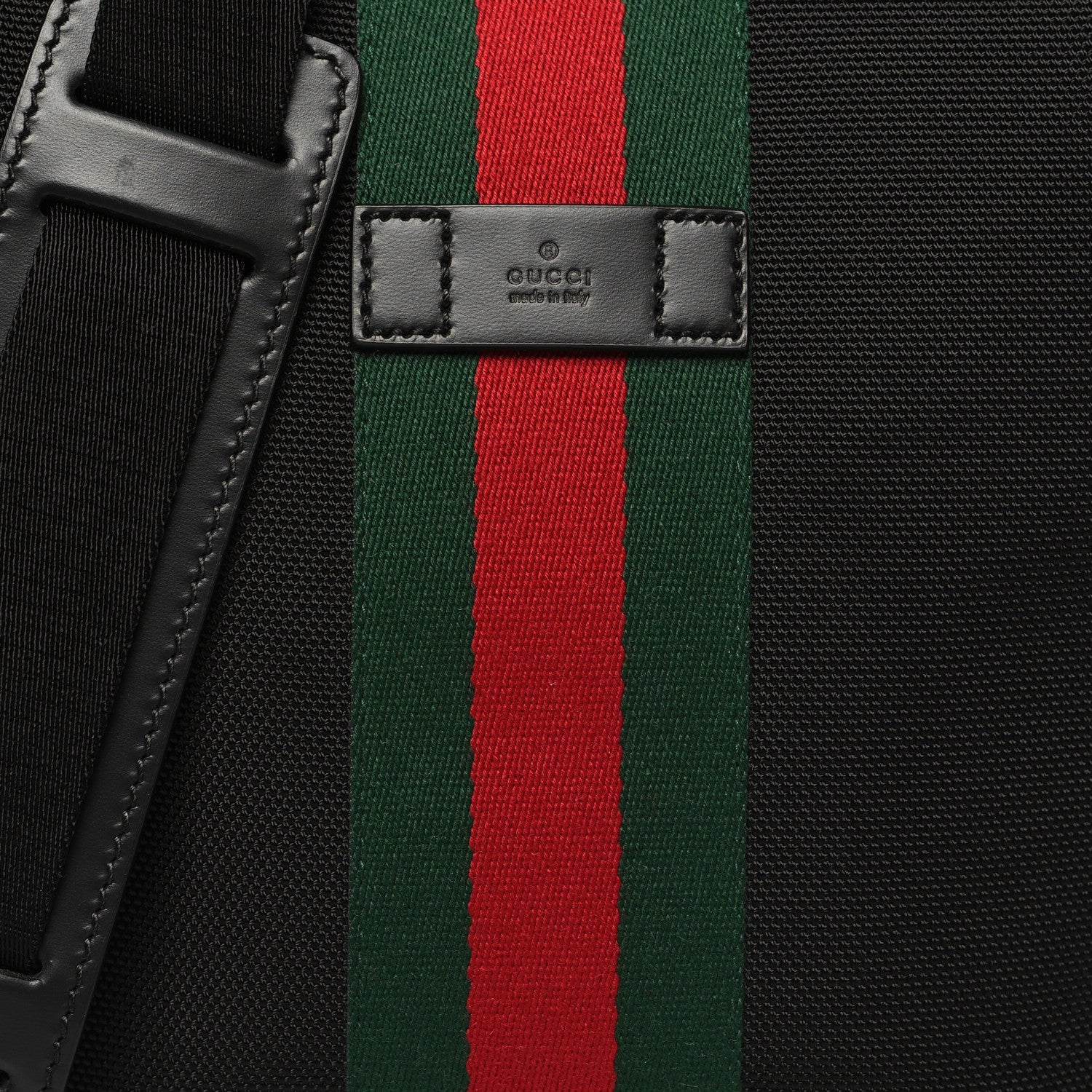 Gucci Techno Canvas Selleria Calfskin Web Small Flat Messenger Bag Black 8 of 10