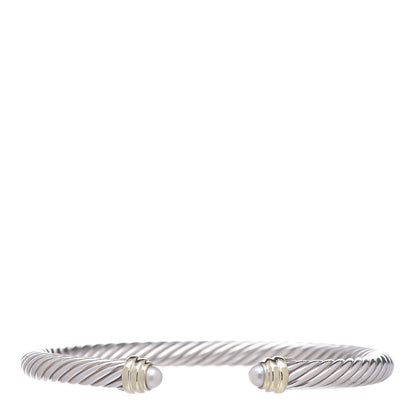 David Yurman Sterling Silver 14K Yellow Gold Pearl 5mm Cable Classics Petite Color Bracelet 1 of 5