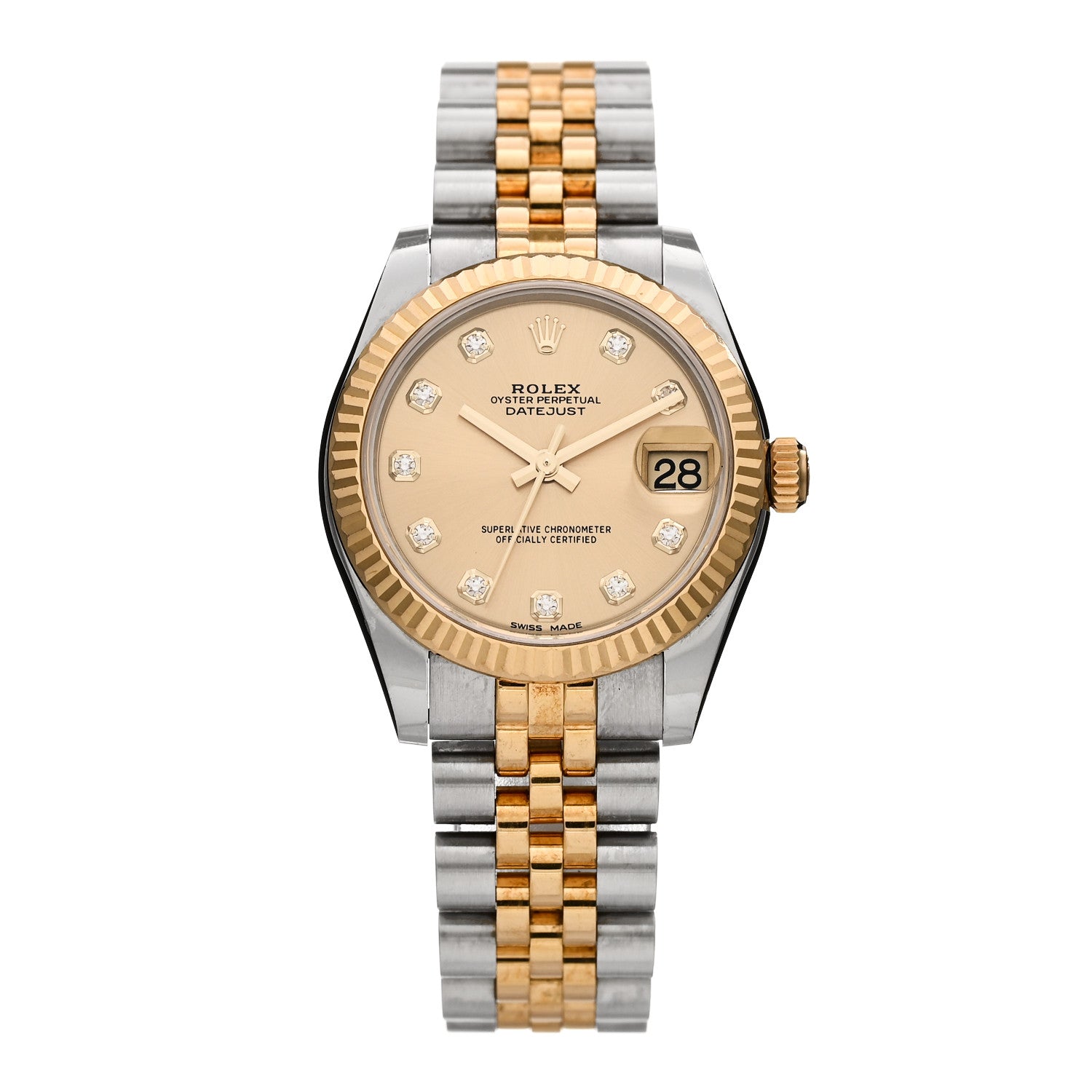 Rolex Stainless Steel 18K Yellow Gold Diamond 31mm Oyster Perpetual Datejust Watch Champagne 178273 1 of 5