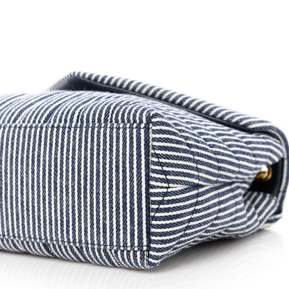 Saint Laurent Striped Denim Y Quilted Monogram Small Loulou Chain Satchel Marine Vintage White 11 of 12