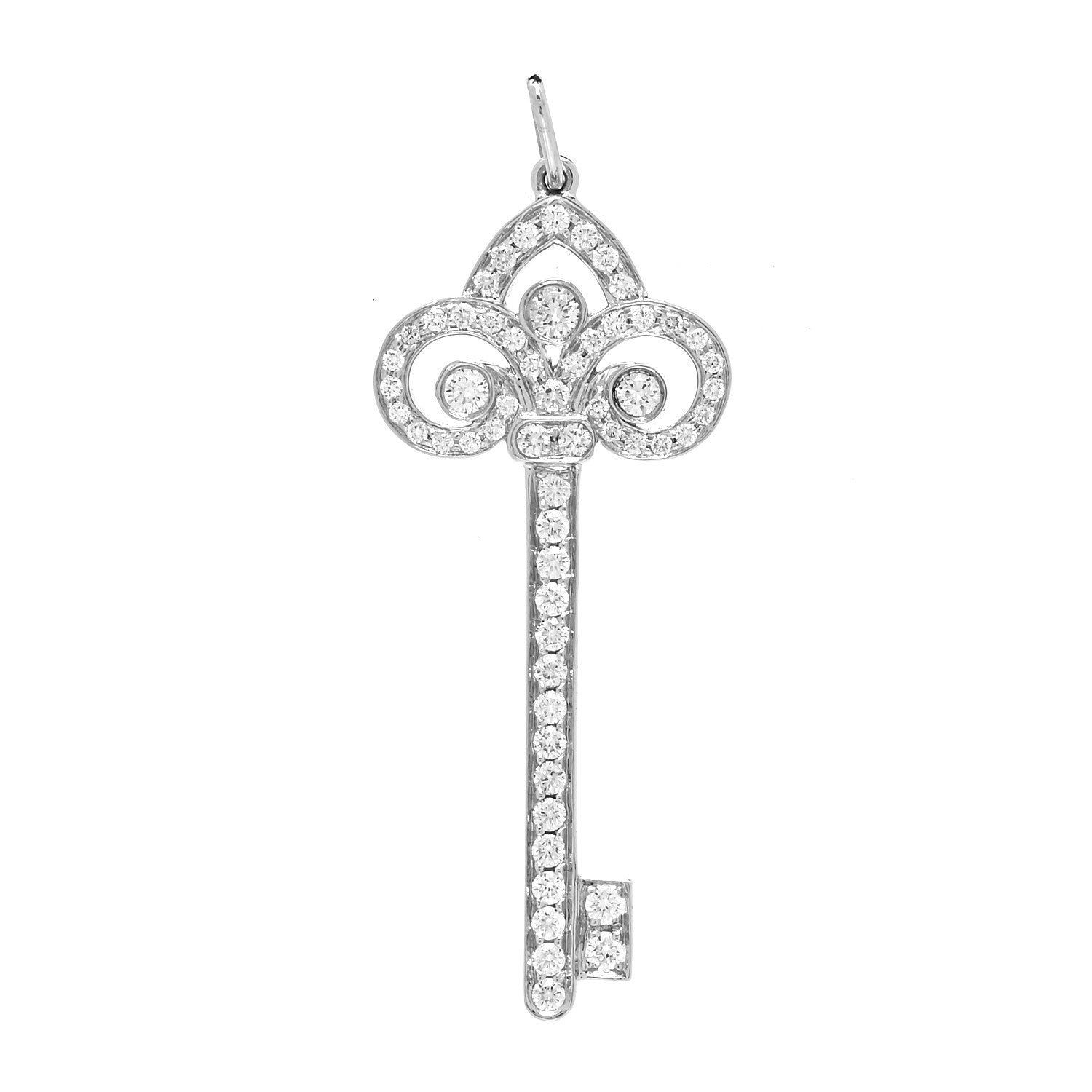 Tiffany Platinum Diamond .41ct Fleur De Lis Key Pendant 1 of 5