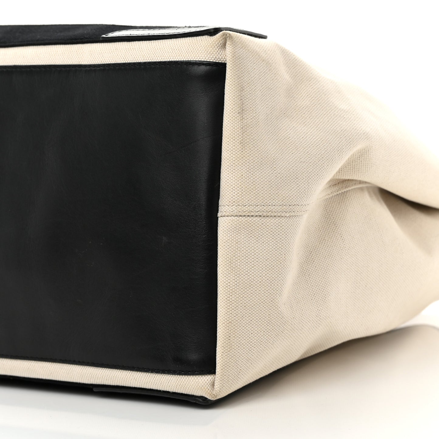 Cotton Canvas Calfskin M Navy Cabas Natural Black
