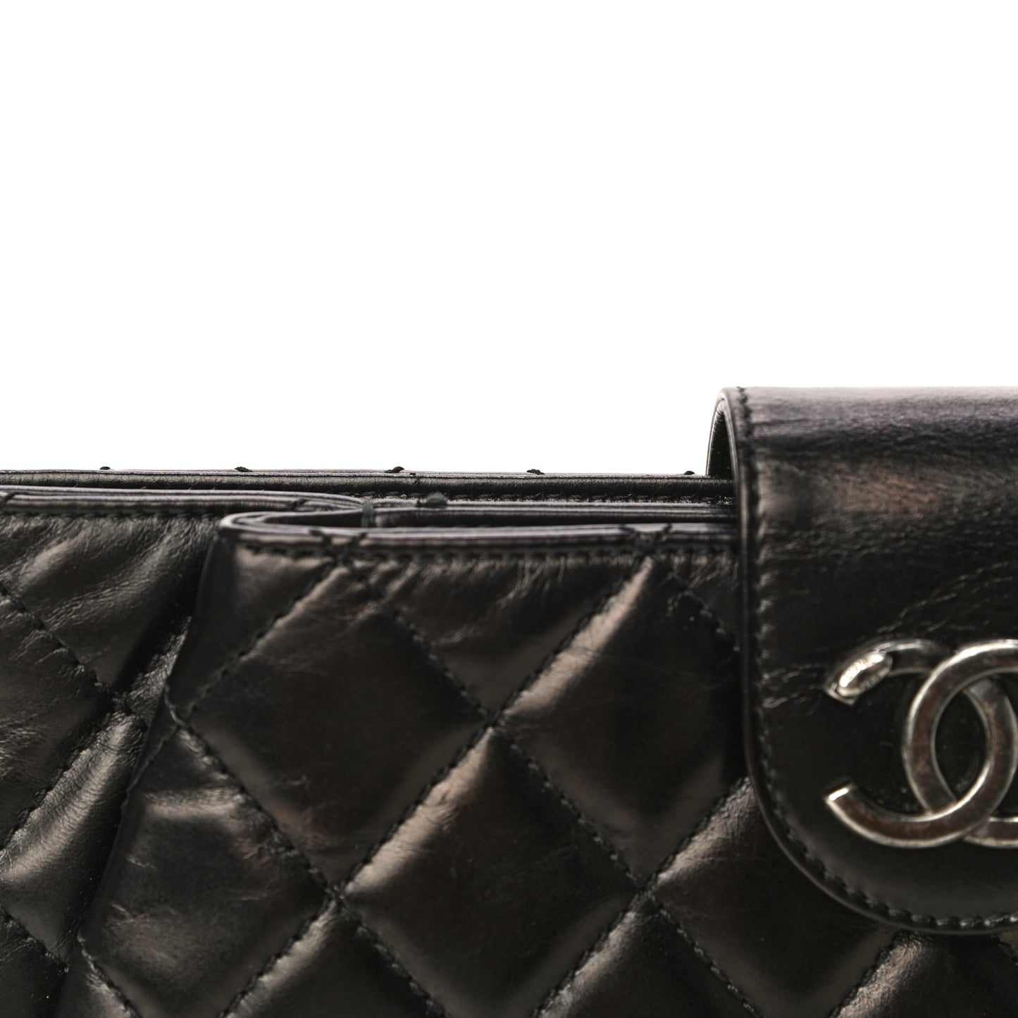 Aged Calfskin Quilted Zip Clutch Black