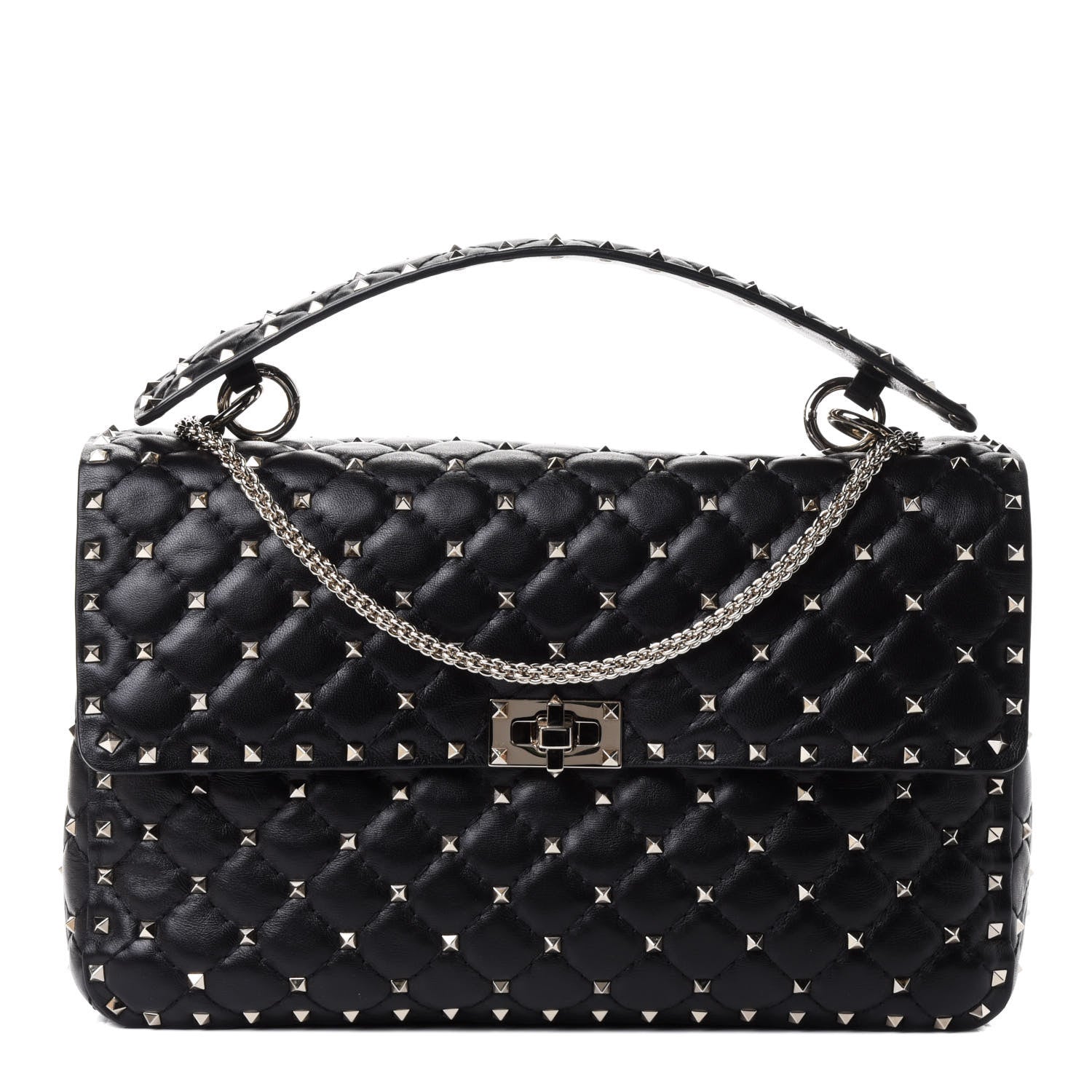 Valentino Garavani Lambskin Large Rockstud Spike Shoulder Bag Black 1 of 4