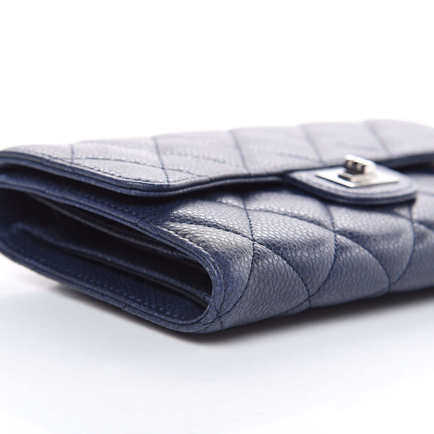 Metallic Caviar Quilted Reissue Long Flap Wallet Navy Blue