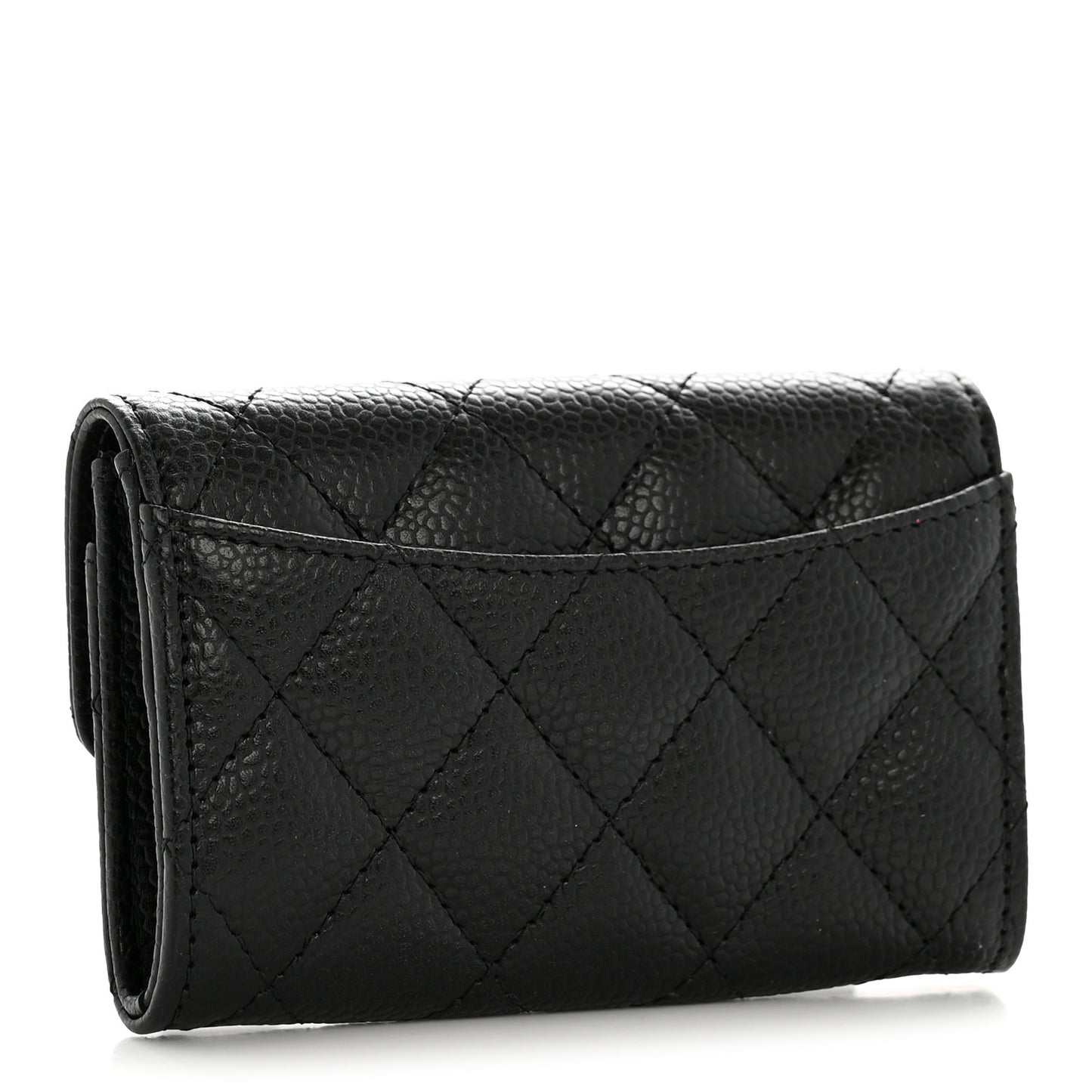 Caviar Quilted Flap Card Holder Wallet Black