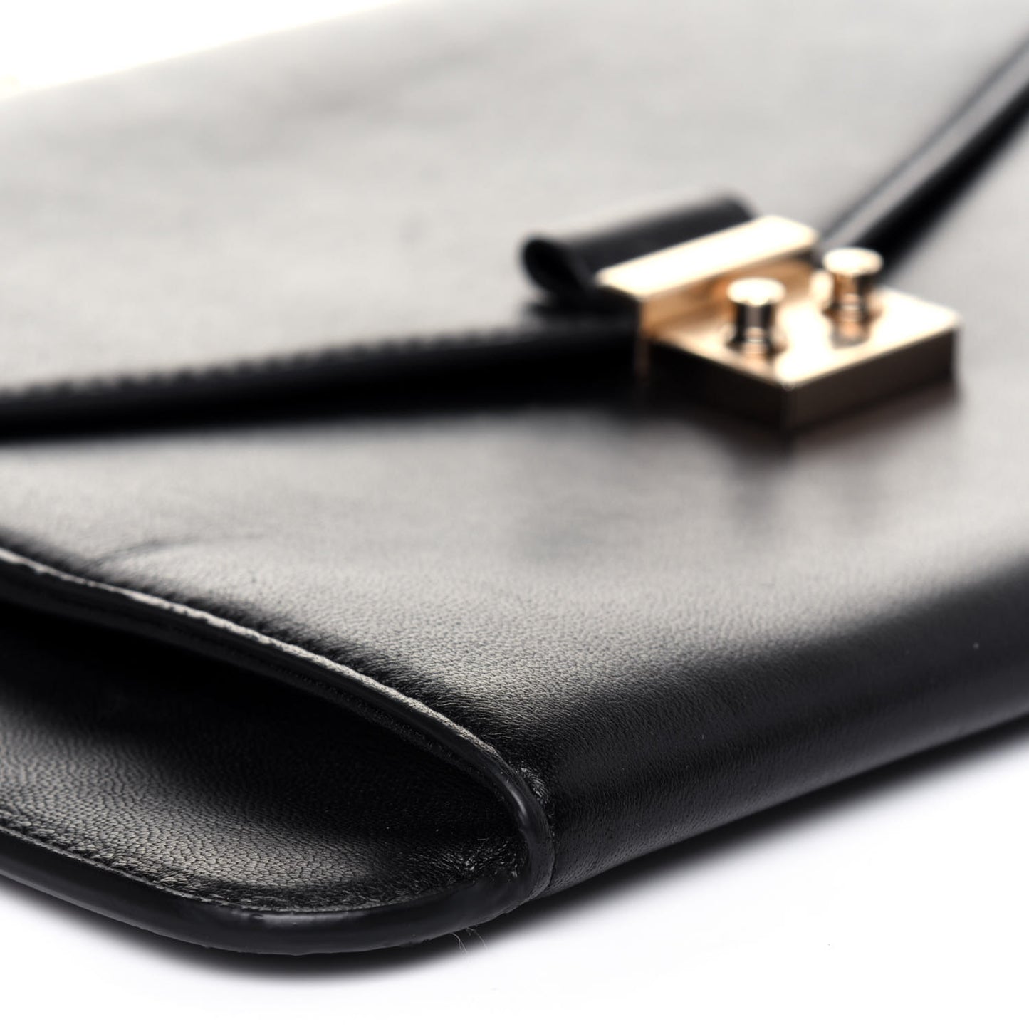 Calfskin Envelope Chain Clutch Black