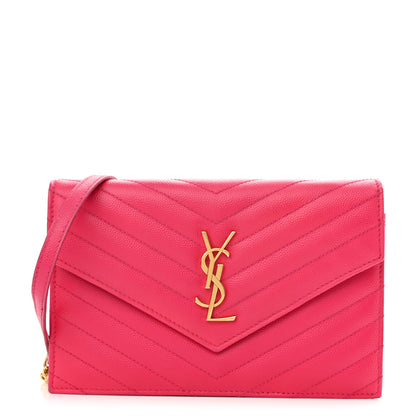 Saint Laurent Grain De Poudre Matelasse Chevron Monogram Envelope Chain Wallet Bubblegum 1 of 11
