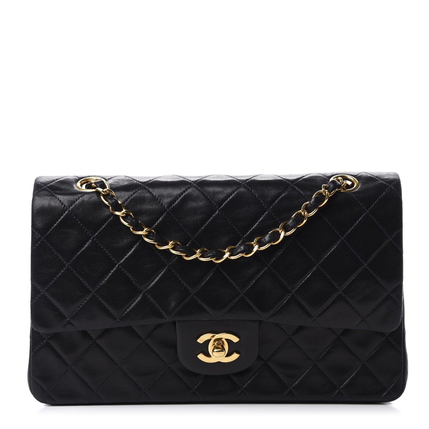 Lambskin Quilted Medium Double Flap Navy