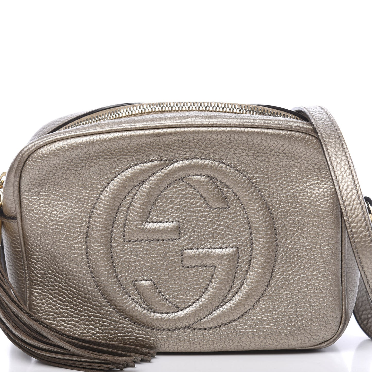 Metallic Pebbled Calfskin Small Soho Disco Bag Golden Beige