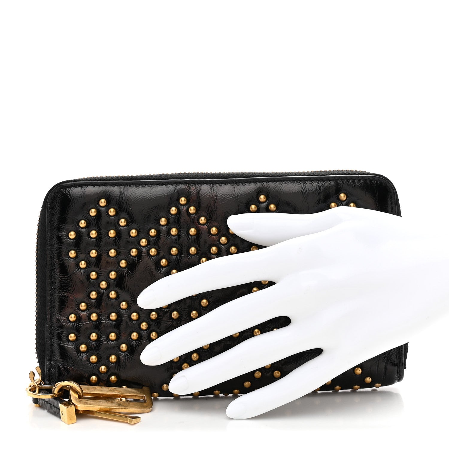 Christian Dior Patent Studded Supple Lady Dior Zip Wallet Black 2 of 7