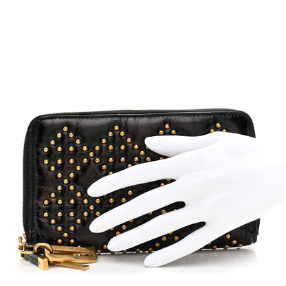 Christian Dior Patent Studded Supple Lady Dior Zip Wallet Black 2 of 7