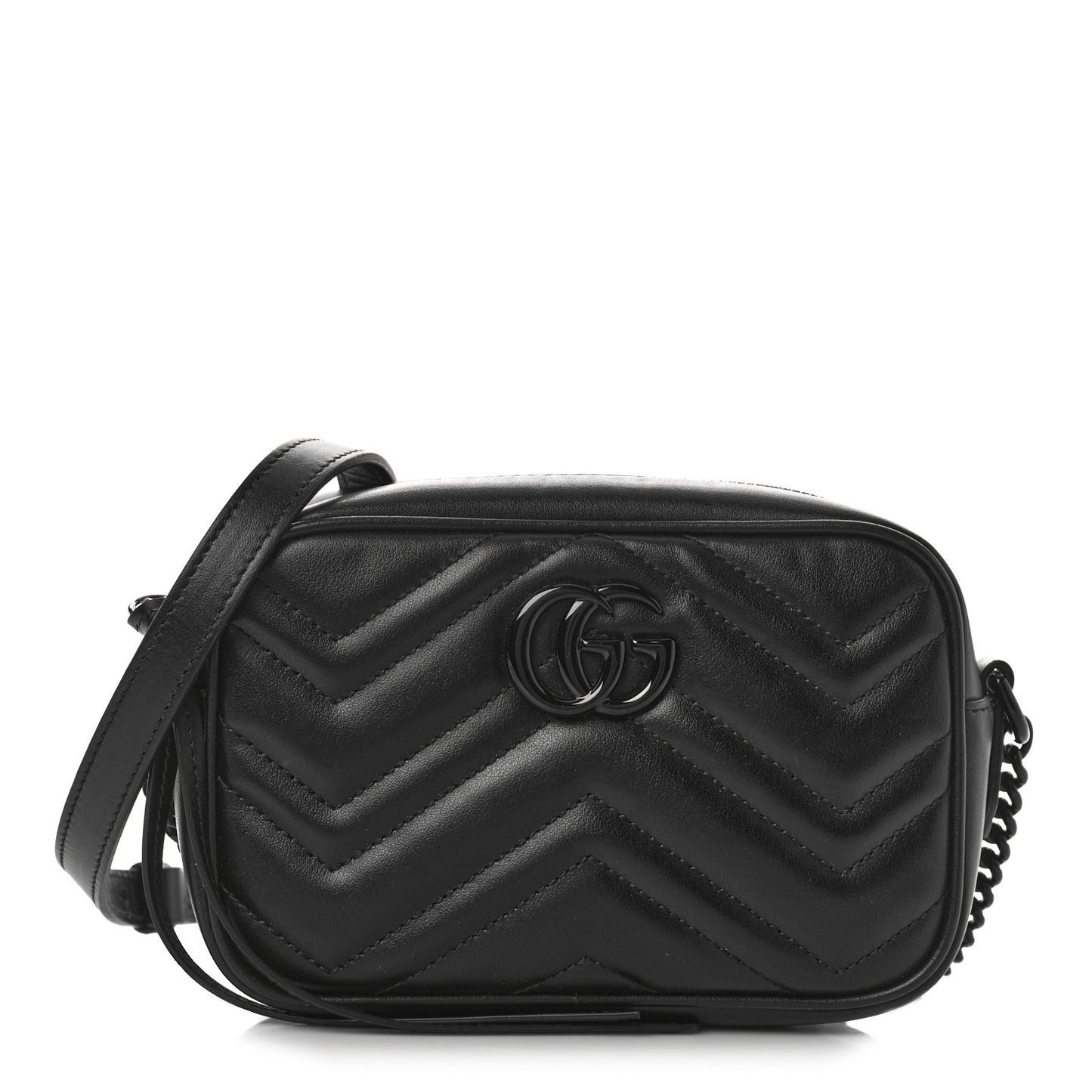 Calfskin Matelasse Monochrome Mini GG Marmont Chain Shoulder Bag Black