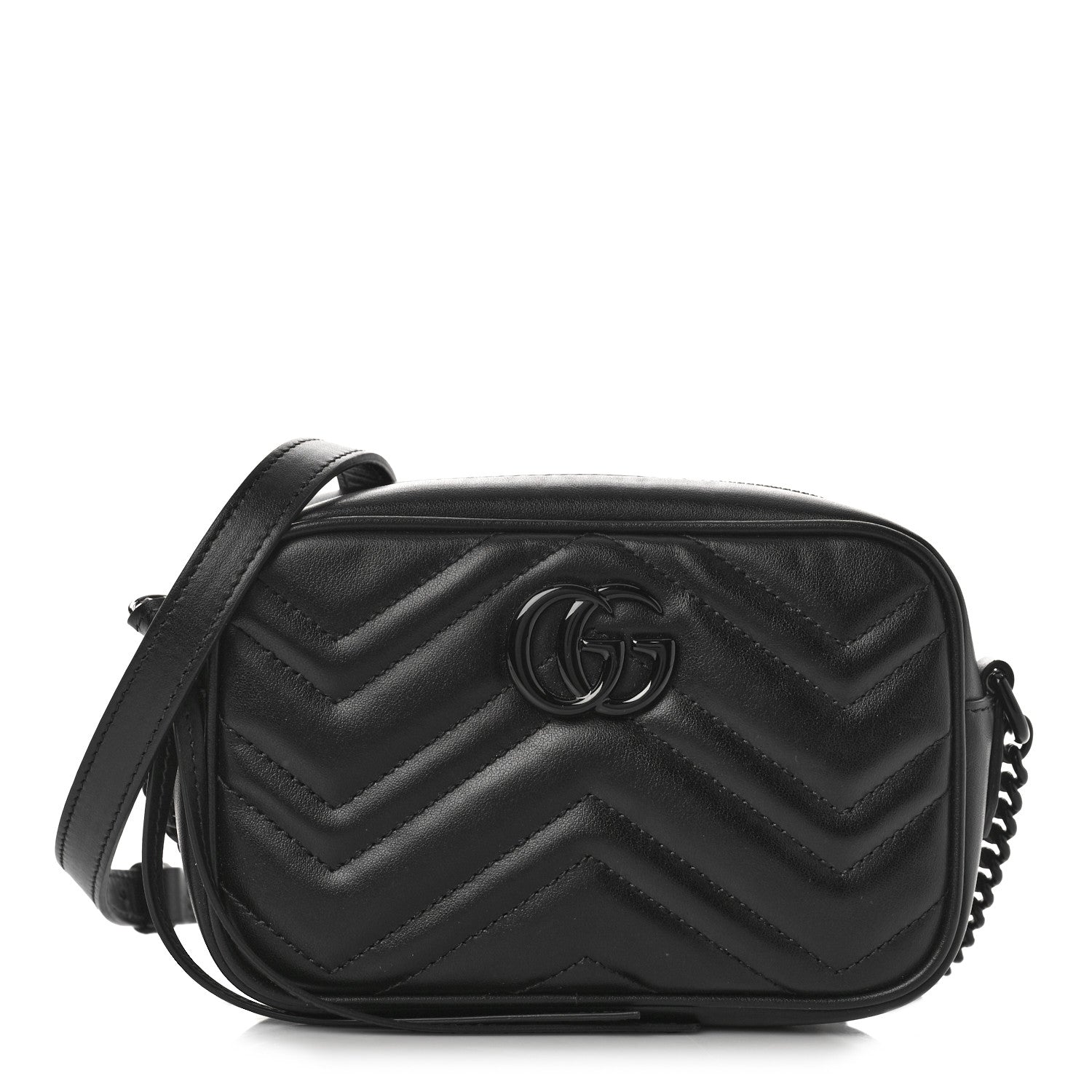 Gucci Calfskin Matelasse Monochrome Mini GG Marmont Chain Shoulder Bag Black 1 of 10