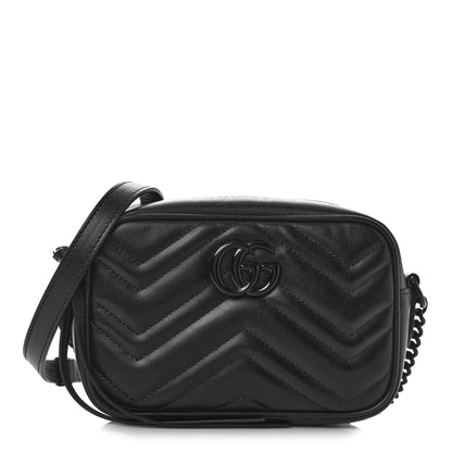 Gucci Calfskin Matelasse Monochrome Mini GG Marmont Chain Shoulder Bag Black 1 of 10