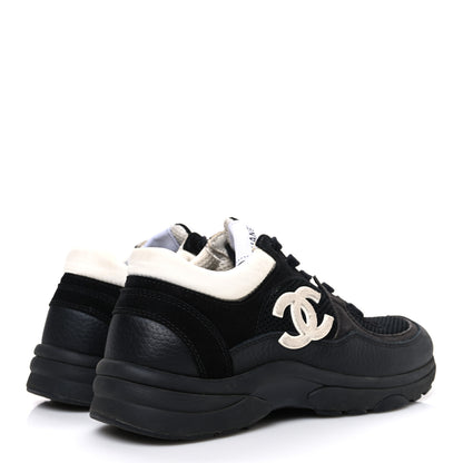 Chanel Mesh Suede Grained Calfskin Womens CC Sneakers 37.5 Black White 5 of 10