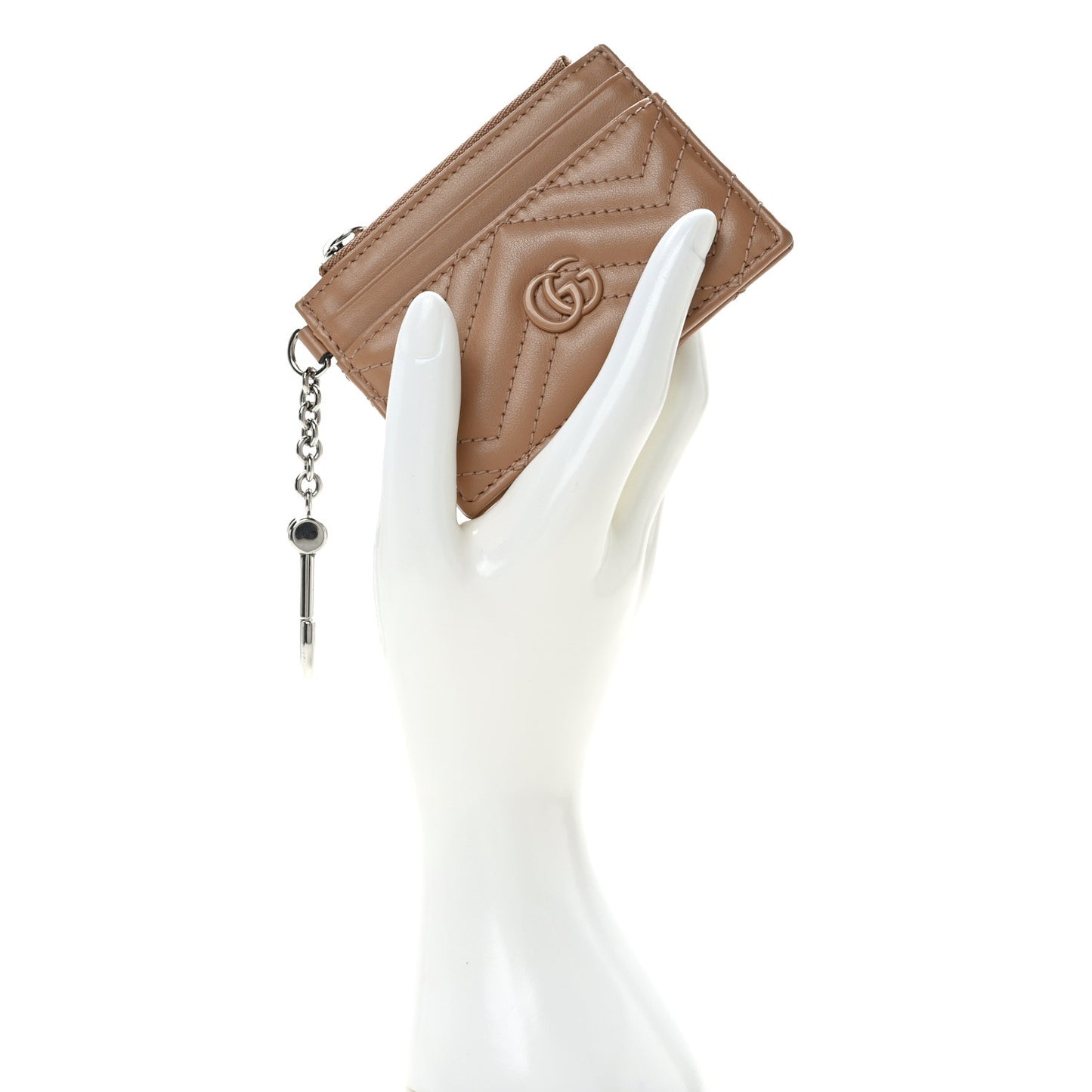 Calfskin Matelasse Monochrome GG Marmont Key Case Card Holder Camelia