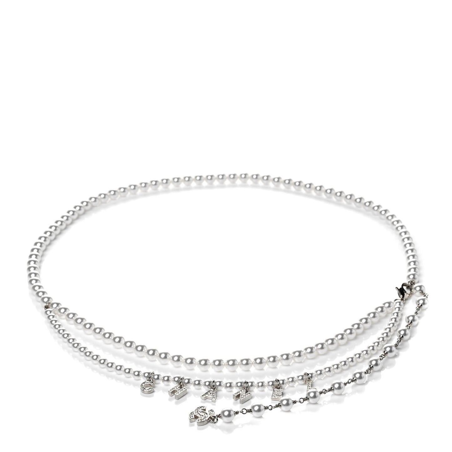 Pearl Crystal CC Signature Charm Belt Silver