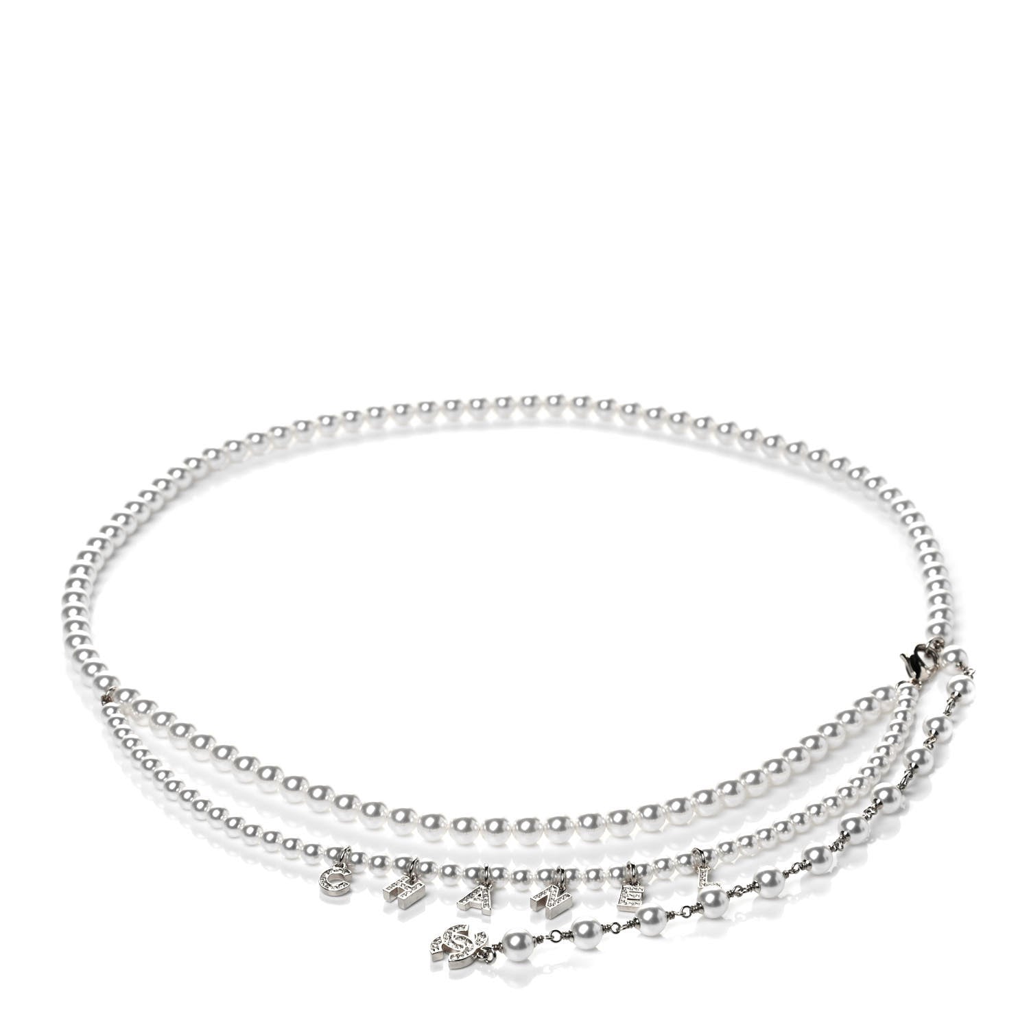 Chanel Pearl Crystal CC Signature Charm Belt Silver 1 of 4