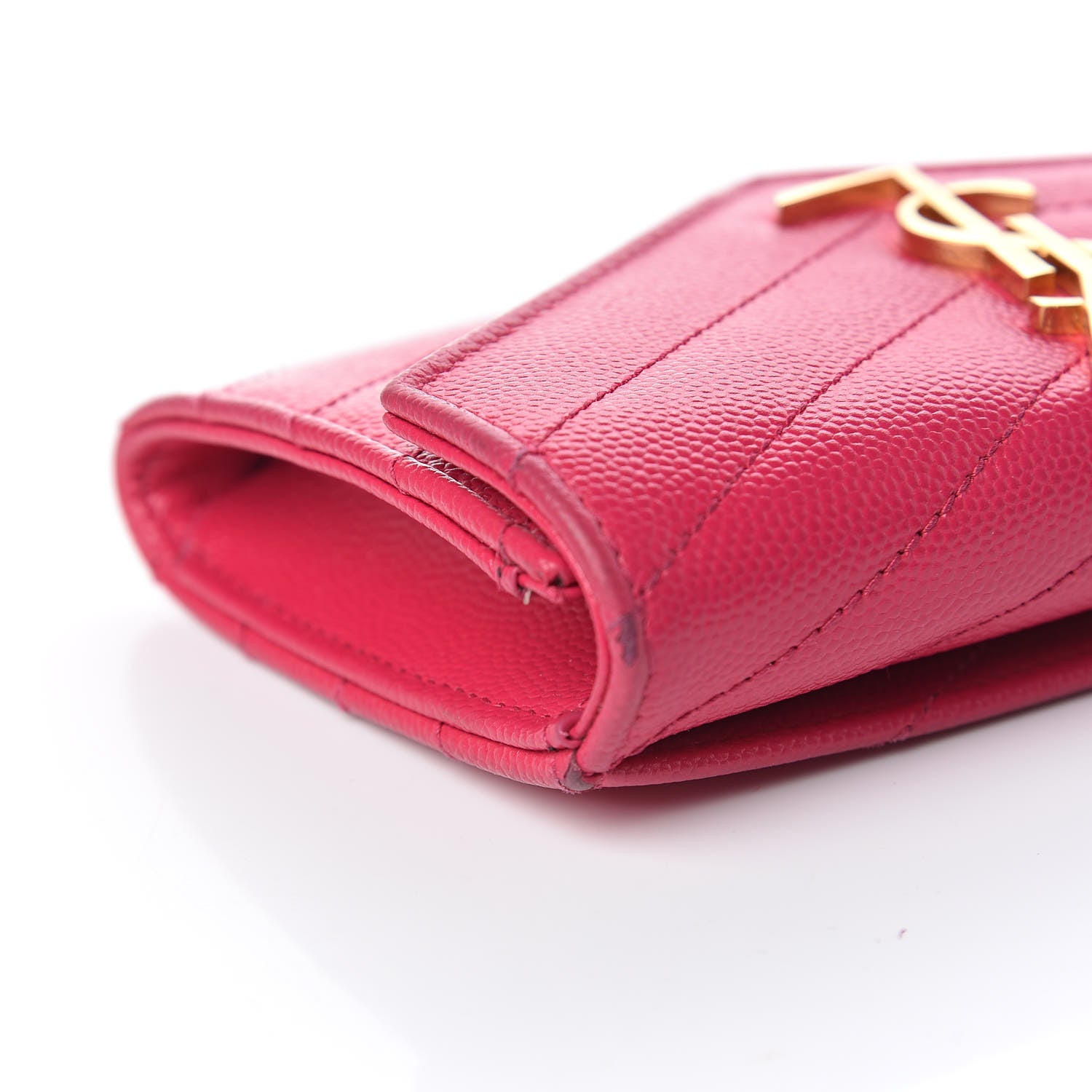 Saint Laurent Grain De Poudre Matelasse Chevron Small Monogram Envelope Wallet Bubblegum 11 of 11