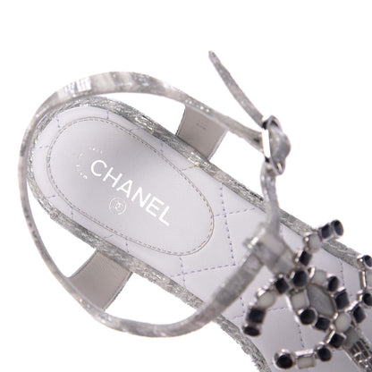 Chanel Laminated Suede Goatskin CC Thong Sandals 38 White Silver 8 of 10