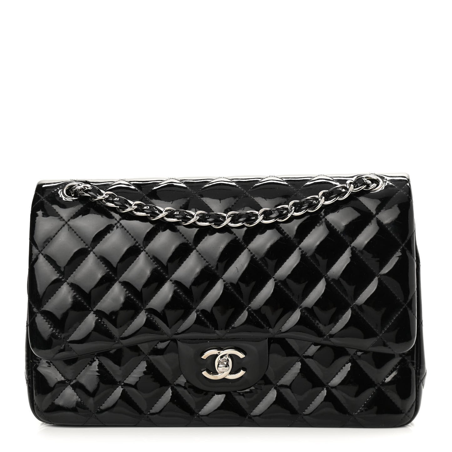 Patent Quilted Jumbo Double Flap Black