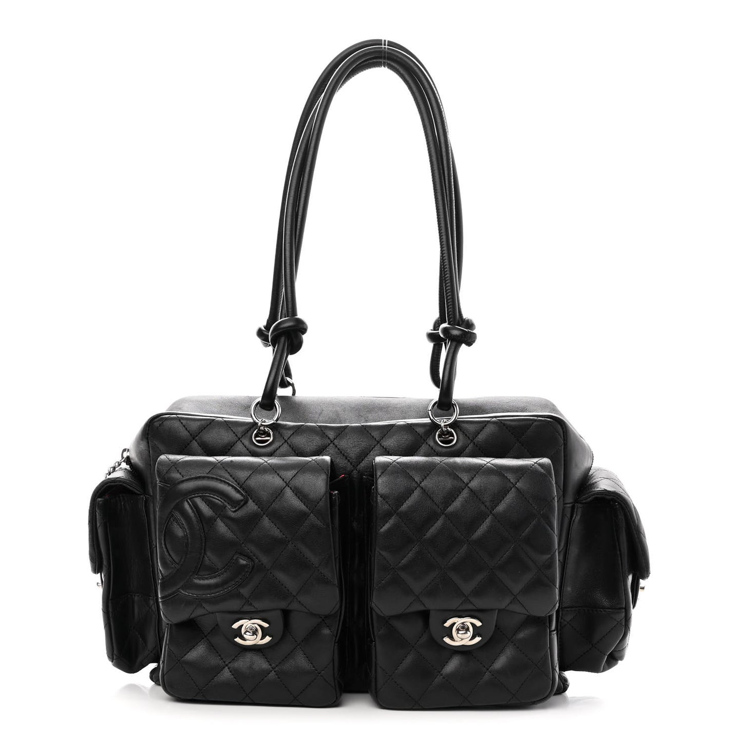 Calfskin Quilted Large Cambon Multipocket Reporter Black