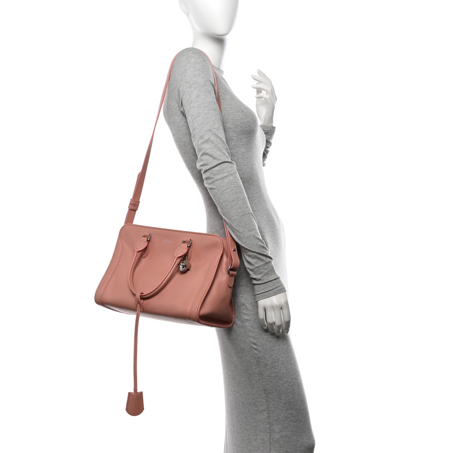 Alexander McQueen Pebbled Calfskin Small Skull Padlock Zip Around Tote Blush Pink 2 of 12
