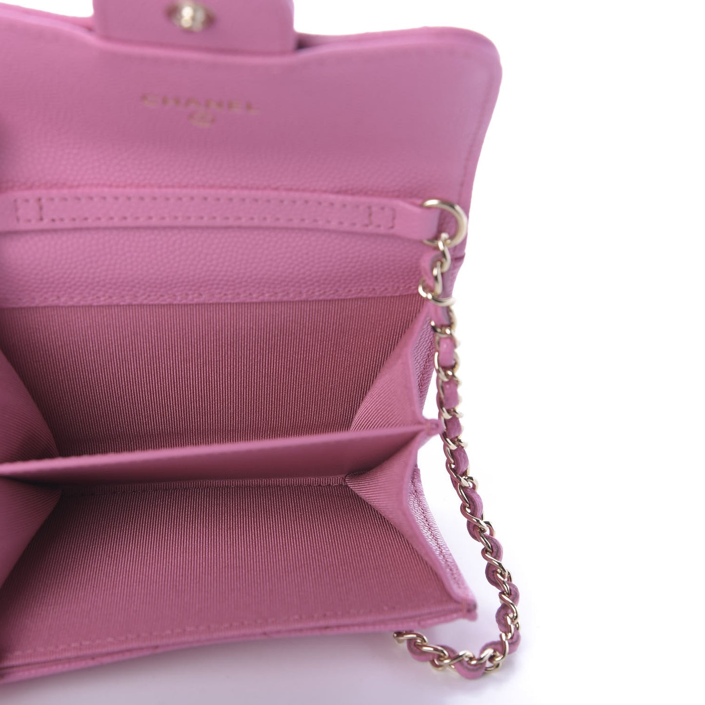 Caviar Quilted Flap Card Holder On Chain Pink
