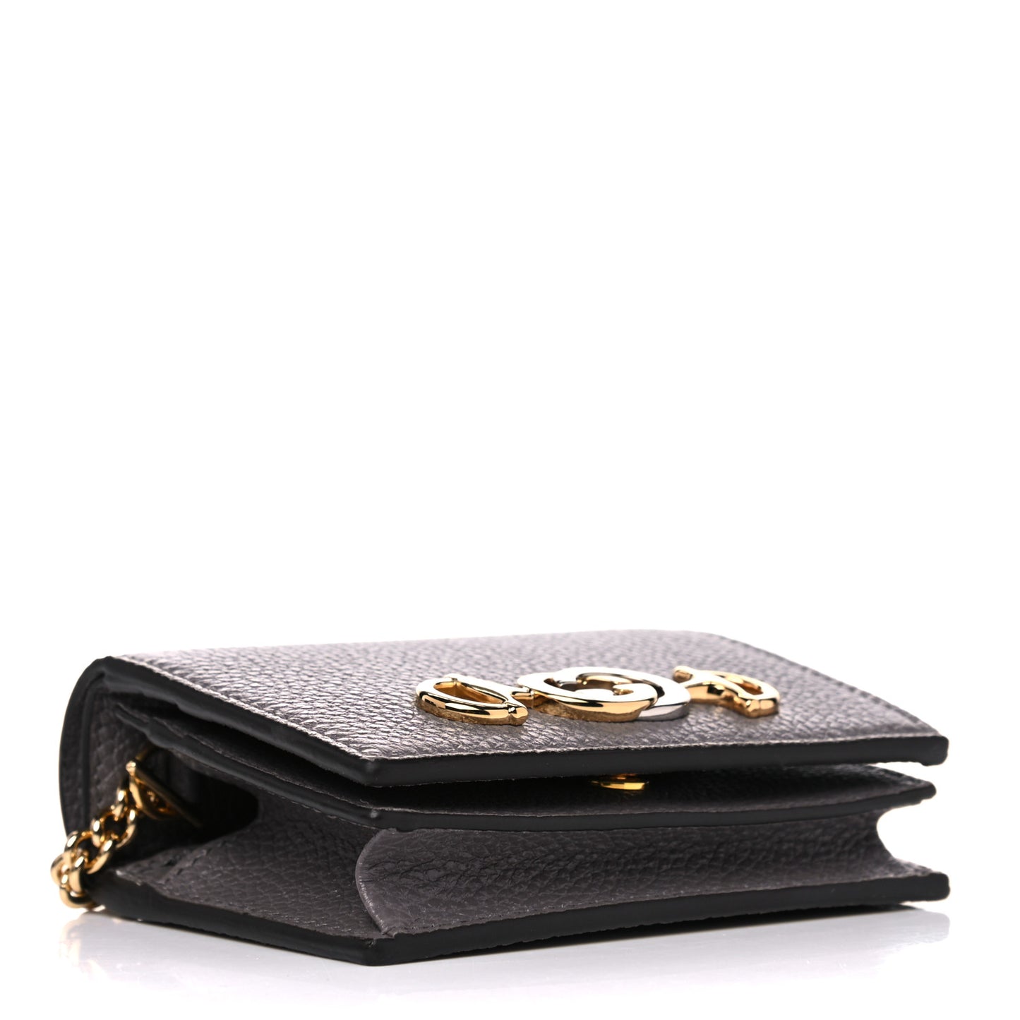 Grainy Calfskin Zumi Chain Card Case Wallet Dusty Grey