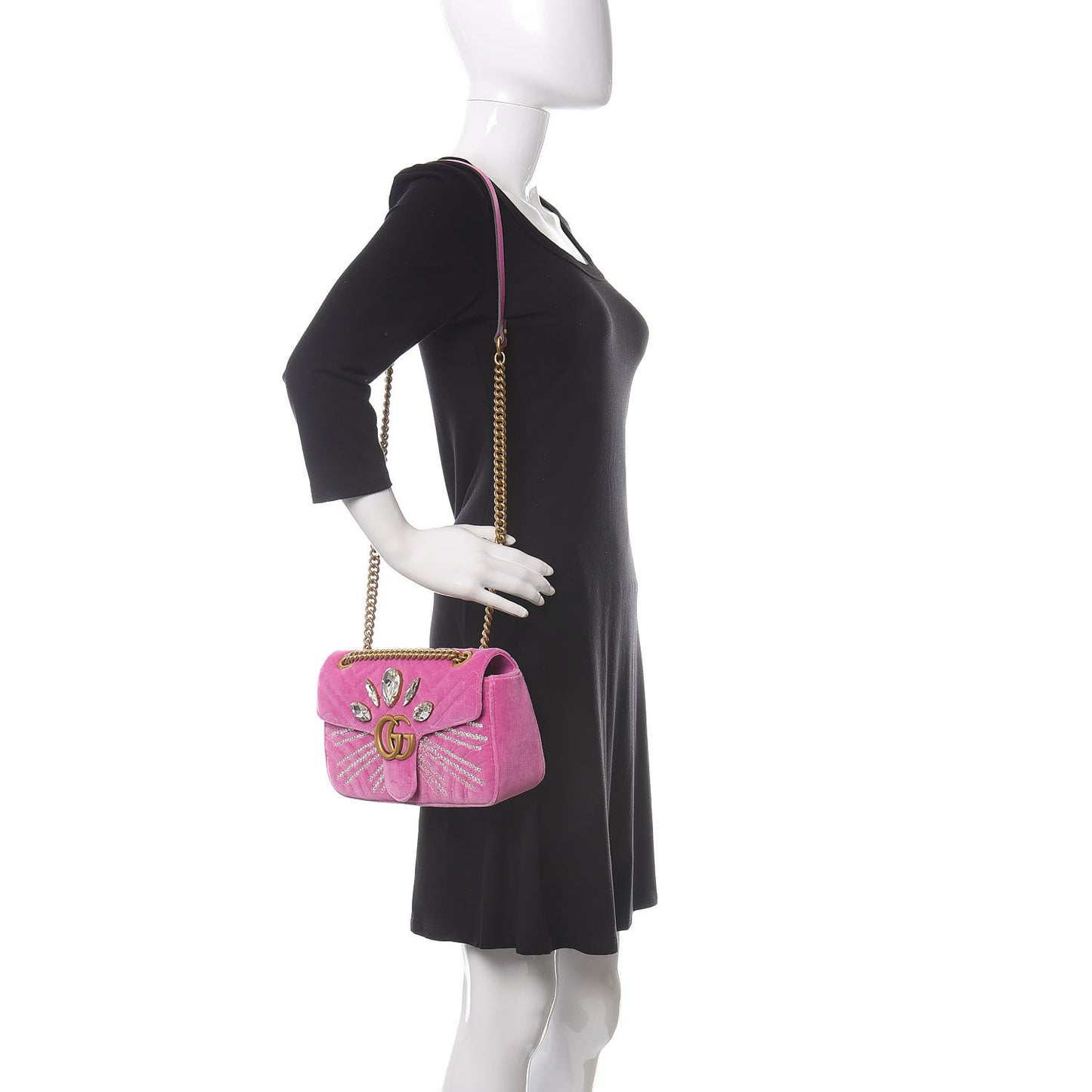 Velvet Matelasse Marquise Crystals Embroidered Small GG Marmont Shoulder Bag Malva